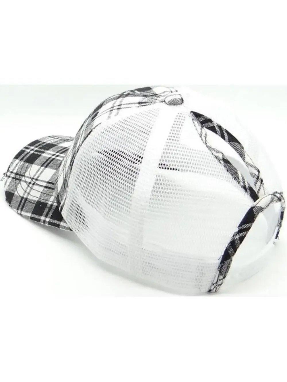 Ponytail Plaid Trucker Hat